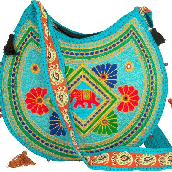 Tribe Azure Women Hippie Sling Handmade Crossbody Bag Boho Chic Patchwork Embroi - Picture 1 of 6